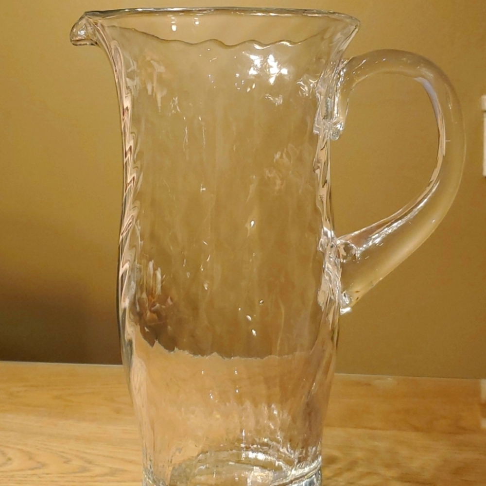 Clear, beveled glass water pitcher